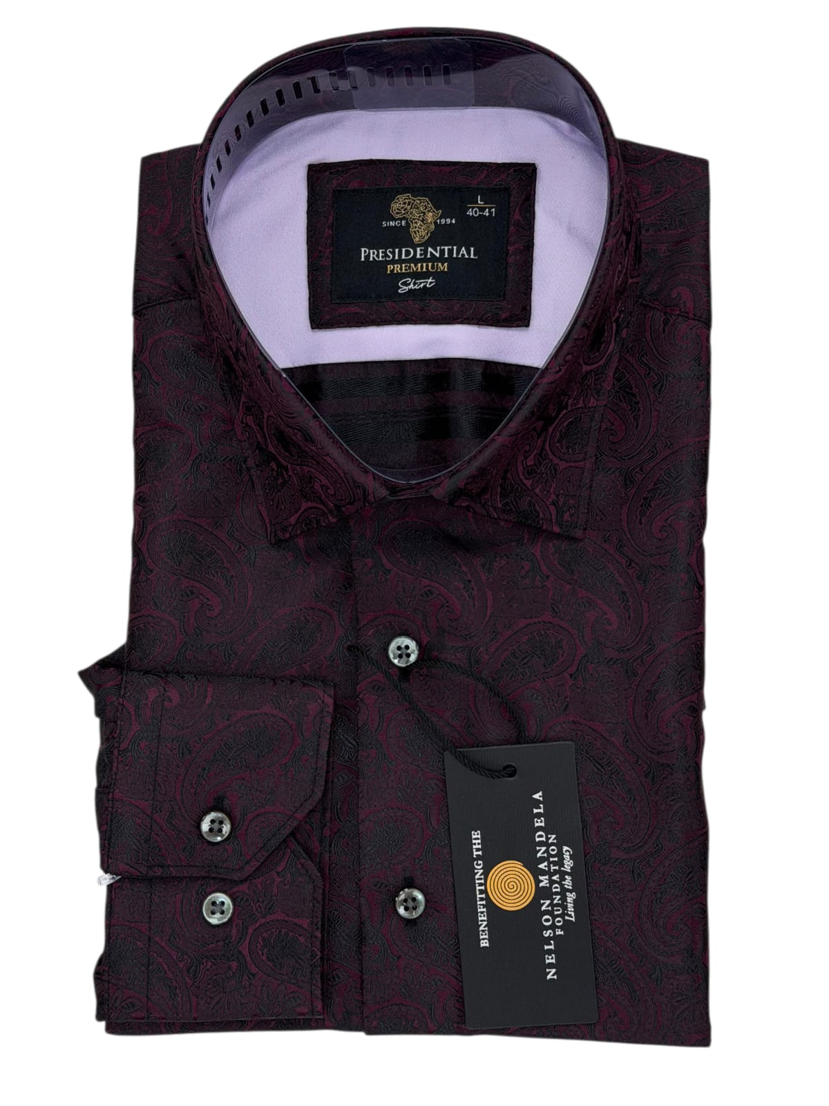 Presidential Premium Men's Burgundy Paisley Luxury Long-Sleeve Shirt